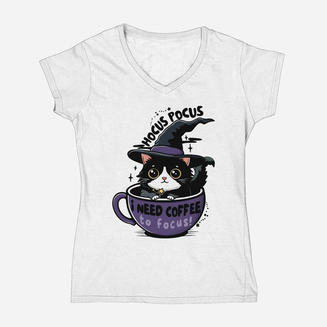 I Need Coffee To Focus-Womens-V-Neck-Tee-Trendlory