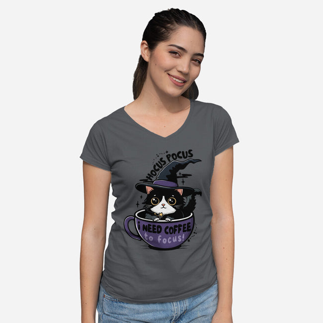 I Need Coffee To Focus-Womens-V-Neck-Tee-Trendlory