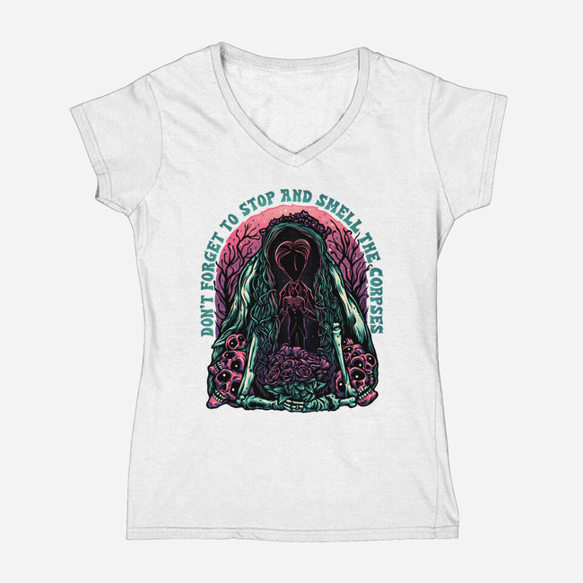 Smell The Corpses-Womens-V-Neck-Tee-glitchygorilla