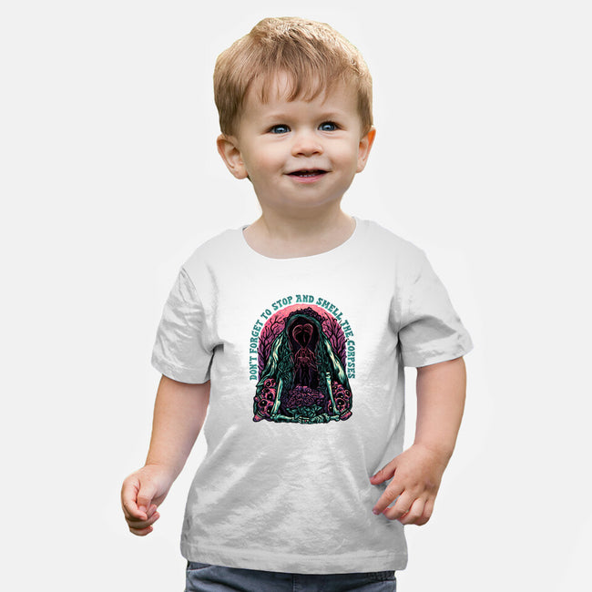 Smell The Corpses-Baby-Basic-Tee-glitchygorilla