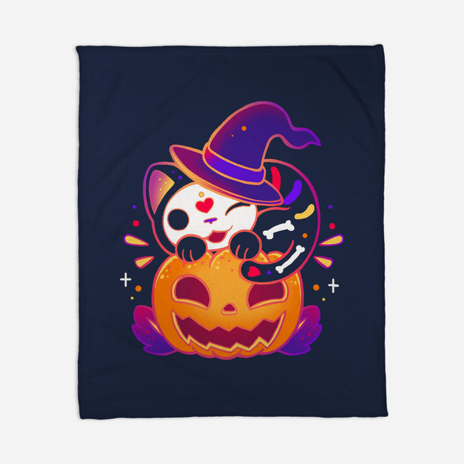 Kitten Witched Pumpkin-None-Fleece-Blanket-Vallina84