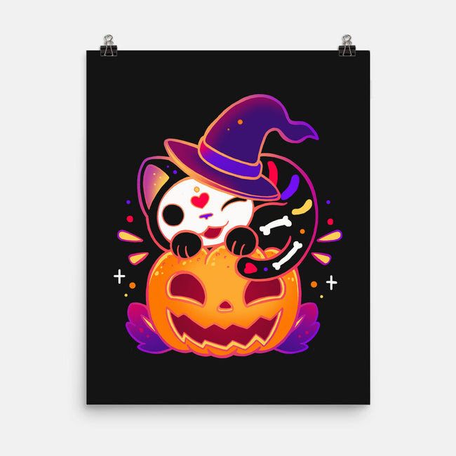 Kitten Witched Pumpkin-None-Matte-Poster-Vallina84