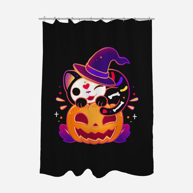 Kitten Witched Pumpkin-None-Polyester-Shower Curtain-Vallina84