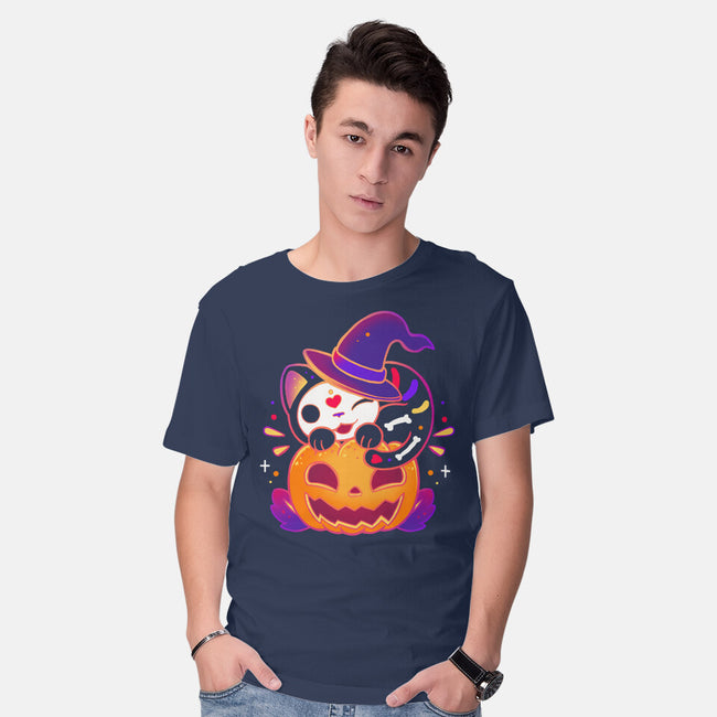 Kitten Witched Pumpkin-Mens-Basic-Tee-Vallina84