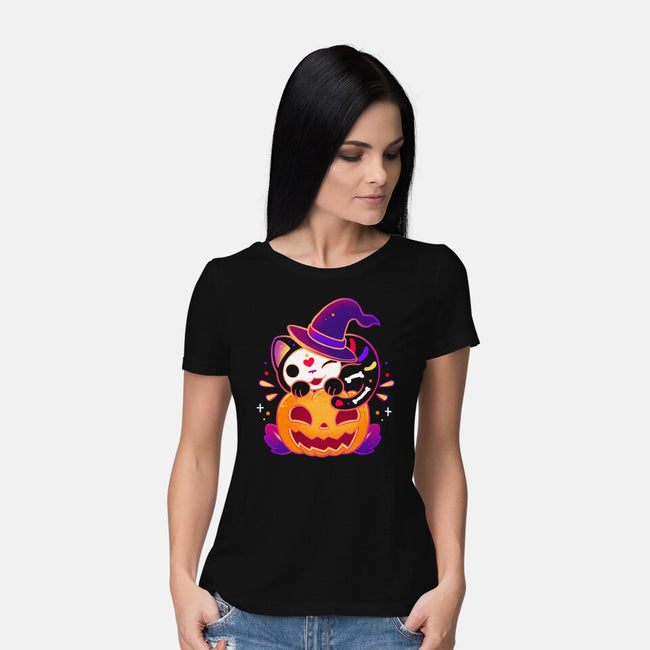 Kitten Witched Pumpkin-Womens-Basic-Tee-Vallina84