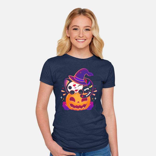 Kitten Witched Pumpkin-Womens-Fitted-Tee-Vallina84