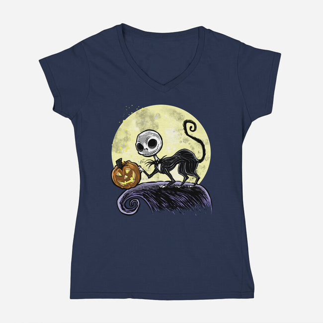 The Game Before Halloween-Womens-V-Neck-Tee-zascanauta