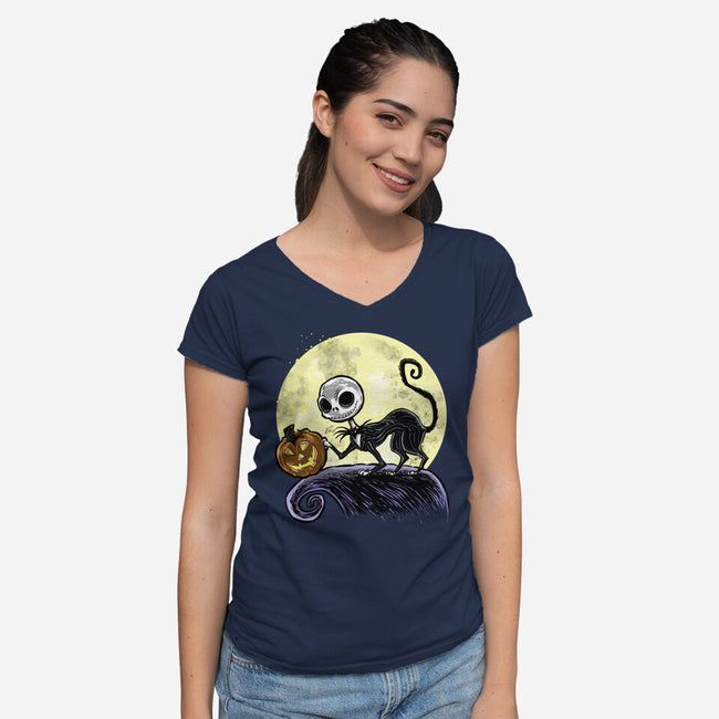 The Game Before Halloween-Womens-V-Neck-Tee-zascanauta