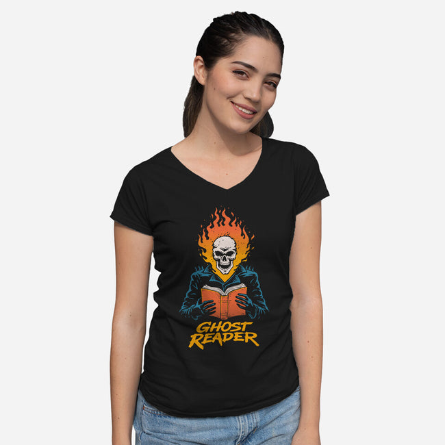 Ghost Reader-Womens-V-Neck-Tee-dfonseca