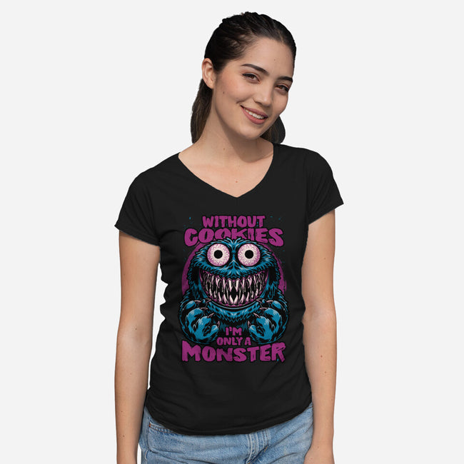 Monster Without Cookies-Womens-V-Neck-Tee-Studio Mootant