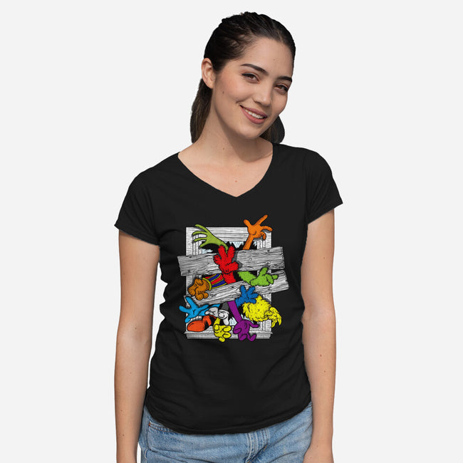 Cartoons Attack-Womens-V-Neck-Tee-OPIPPI