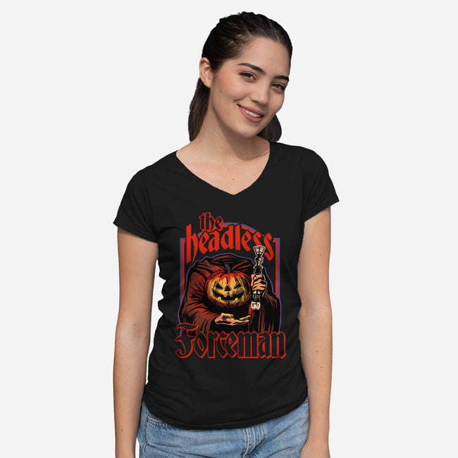 The Headless Forceman-Womens-V-Neck-Tee-Wheels