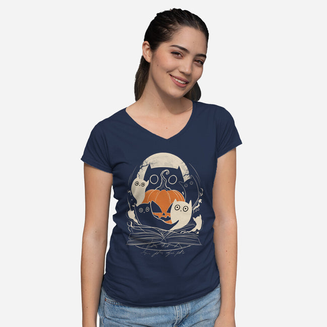 Ghostly Cats-Womens-V-Neck-Tee-fanfabio