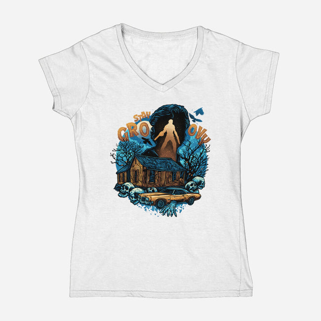 Spooky And Groovy-Womens-V-Neck-Tee-glitchygorilla