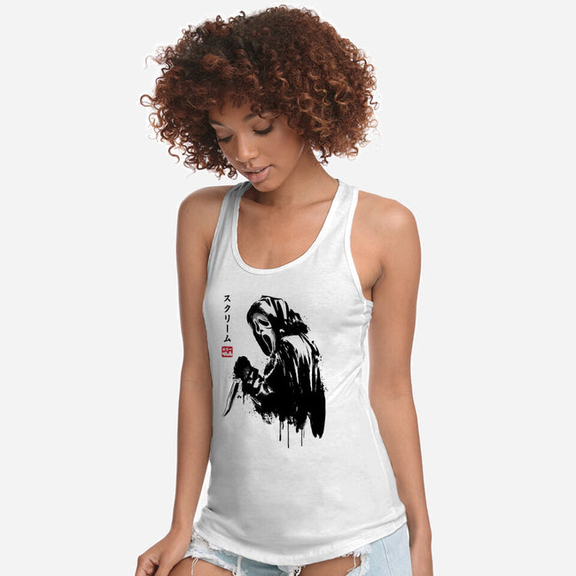 Woodsboro Killer Sumi-e-Womens-Racerback-Tank-DrMonekers