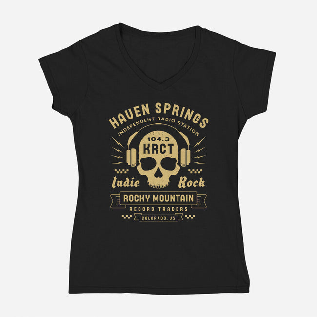 Haven Springs Radio Emblem-Womens-V-Neck-Tee-LAGELANTEE