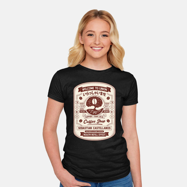 Immersive Mental World Coffee Crest-Womens-Fitted-Tee-LAGELANTEE