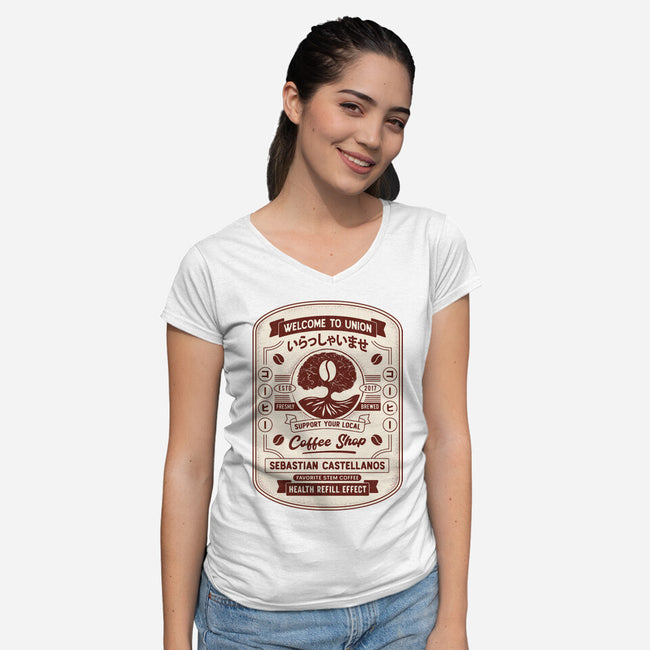 Immersive Mental World Coffee Crest-Womens-V-Neck-Tee-LAGELANTEE