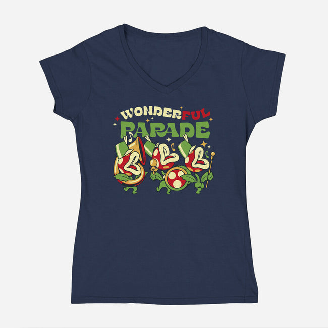 Piranha Plant Parade-Womens-V-Neck-Tee-tobefonseca