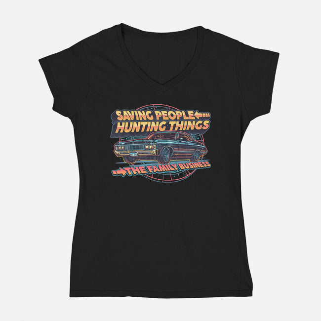 Family Business Vehicle-Womens-V-Neck-Tee-glitchygorilla