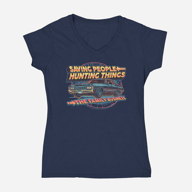 Family Business Vehicle-Womens-V-Neck-Tee-glitchygorilla