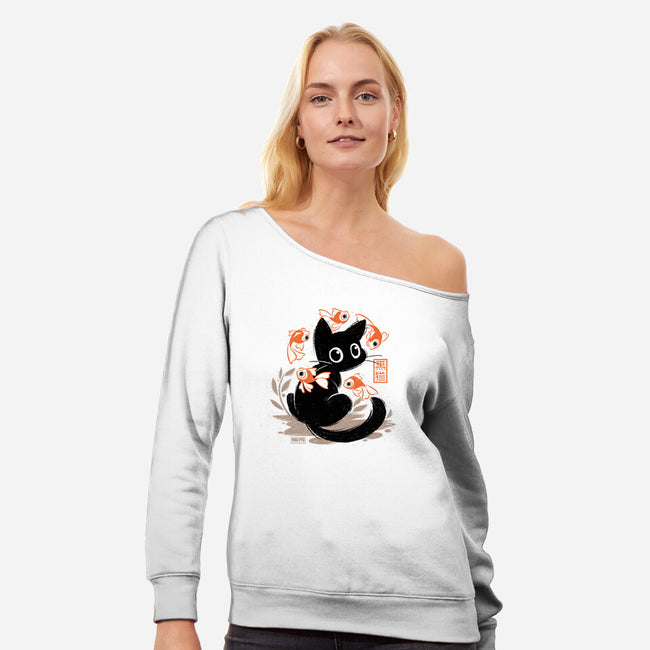 Japanese Style Cat-Womens-Off Shoulder-Sweatshirt-worlddominationforcats