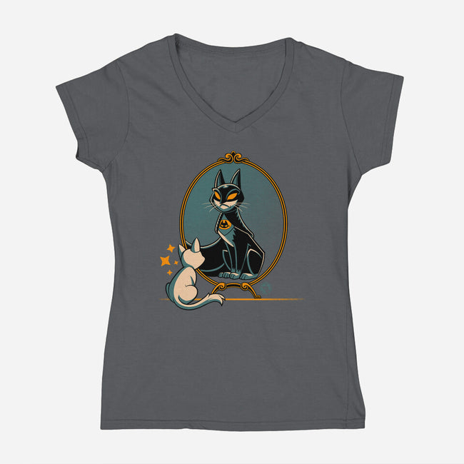 Black Cat Black Bat-Womens-V-Neck-Tee-worlddominationforcats