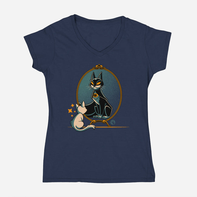 Black Cat Black Bat-Womens-V-Neck-Tee-worlddominationforcats