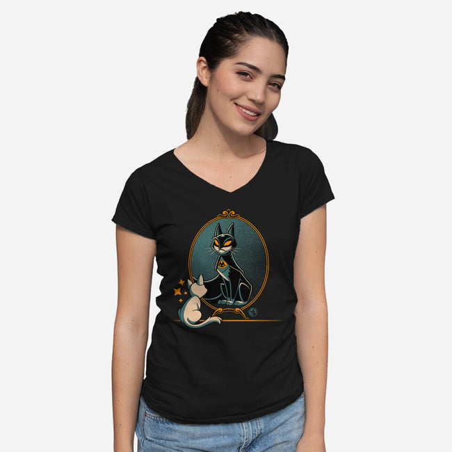 Black Cat Black Bat-Womens-V-Neck-Tee-worlddominationforcats