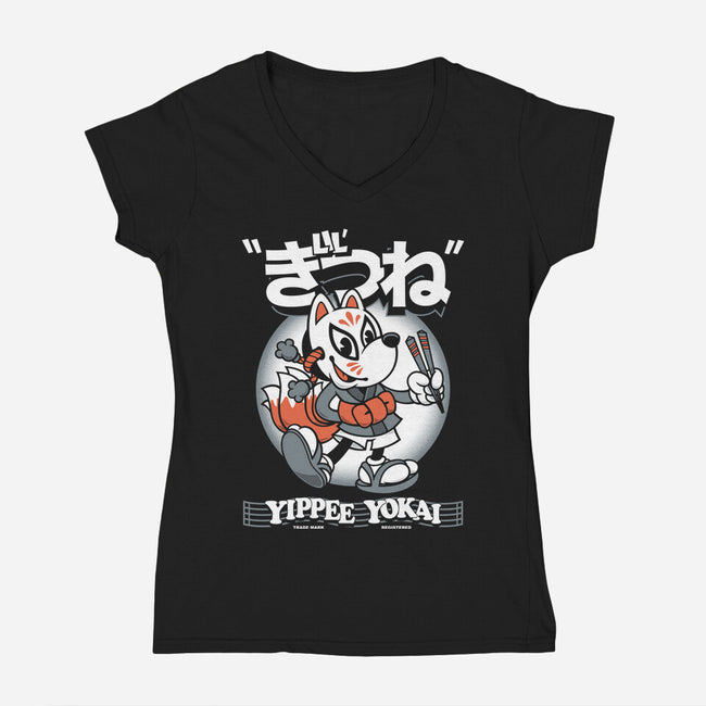 Lil Kitsune-Womens-V-Neck-Tee-Nemons