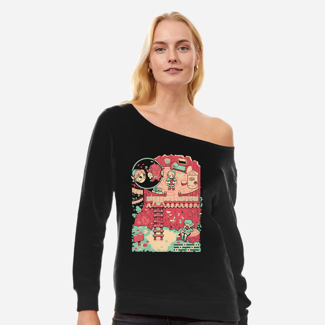 Ocarina’s Echo-Womens-Off Shoulder-Sweatshirt-Heyra Vieira