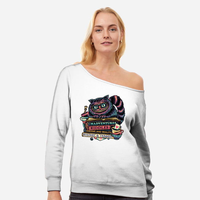 Bookish Cat-Womens-Off Shoulder-Sweatshirt-glitchygorilla