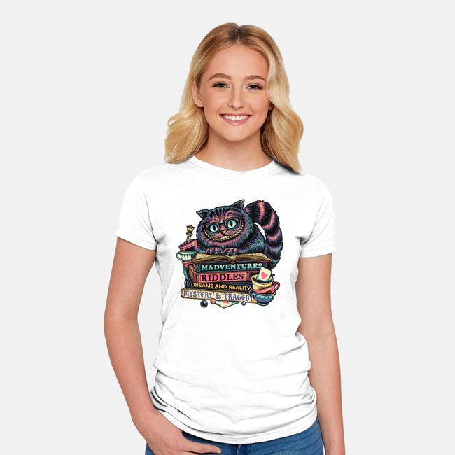 Bookish Cat-Womens-Fitted-Tee-glitchygorilla