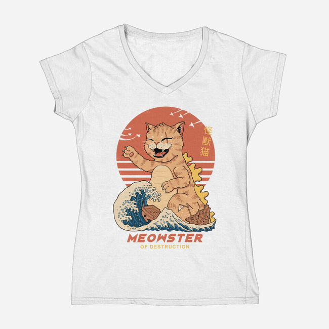 Kaiju Meowster-Womens-V-Neck-Tee-vp021