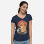 Kaiju Meowster-Womens-V-Neck-Tee-vp021