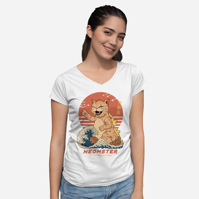 Kaiju Meowster-Womens-V-Neck-Tee-vp021