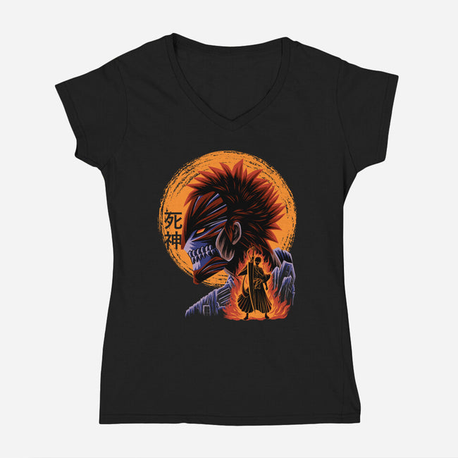 Half Hallow Mask-Womens-V-Neck-Tee-rmatix