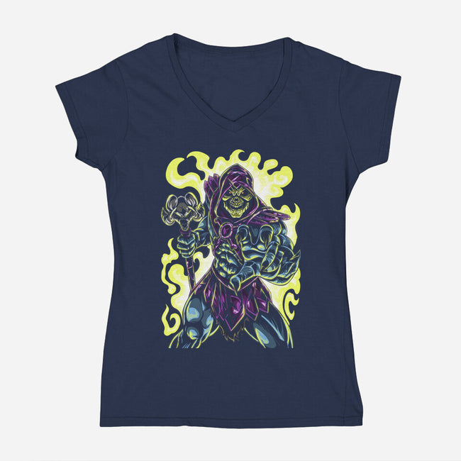 Evil Of The Greyskull-Womens-V-Neck-Tee-Nihon Bunka