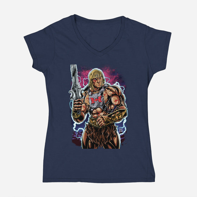 Hero Of The Greyskull-Womens-V-Neck-Tee-Nihon Bunka