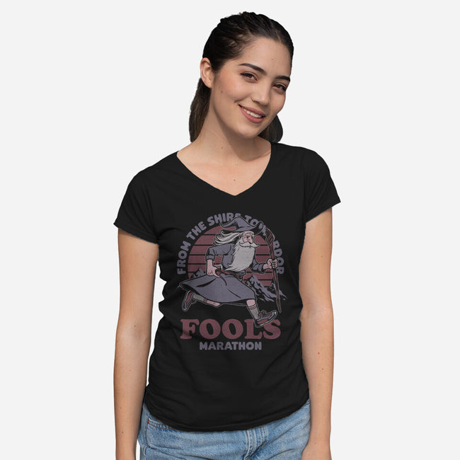 Fools Marathon-Womens-V-Neck-Tee-Studio Mootant