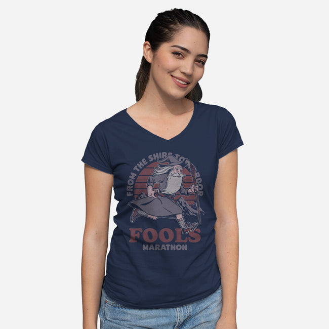 Fools Marathon-Womens-V-Neck-Tee-Studio Mootant