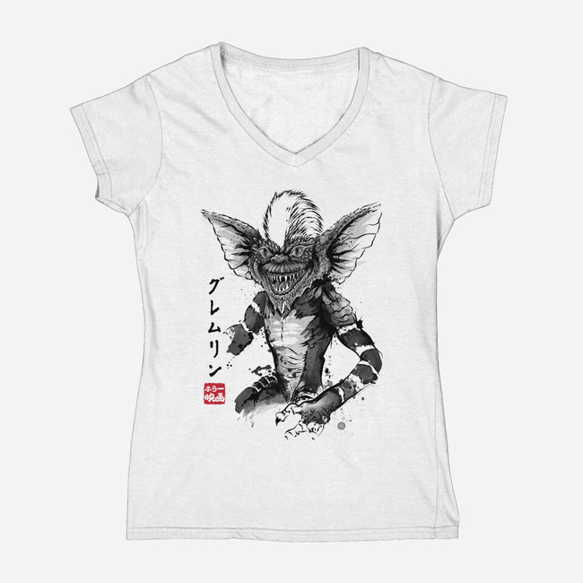 Kingston Falls Creature Sumi-e-Womens-V-Neck-Tee-DrMonekers