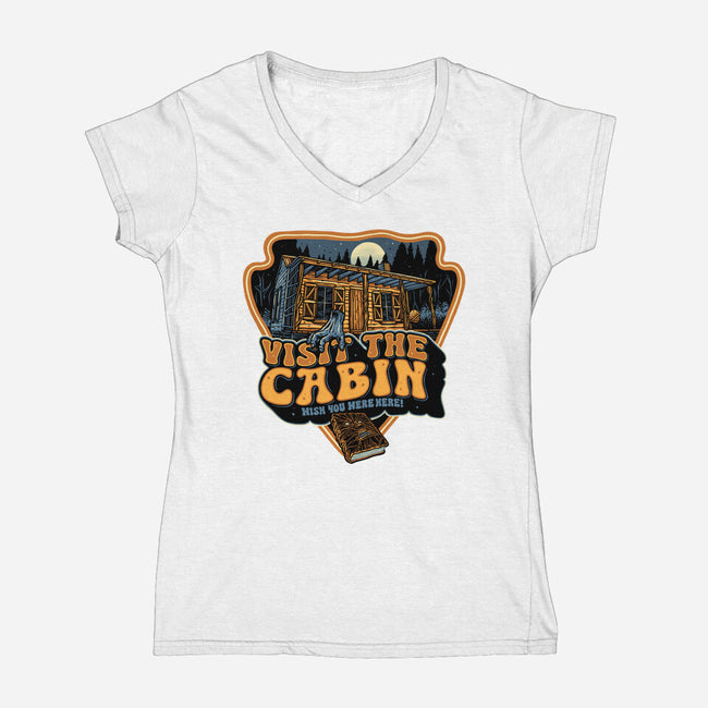 Visit The Cabin-Womens-V-Neck-Tee-glitchygorilla