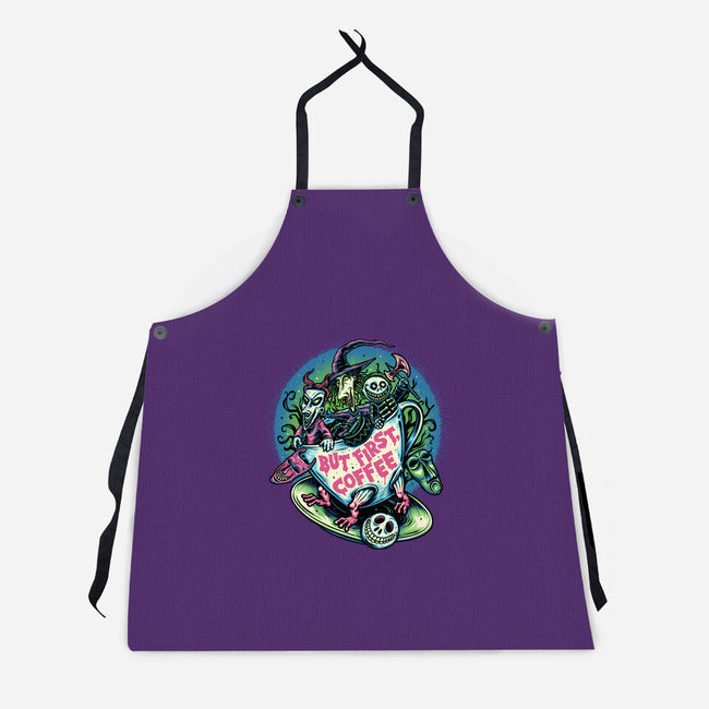 But First Coffee-Unisex-Kitchen-Apron-glitchygorilla