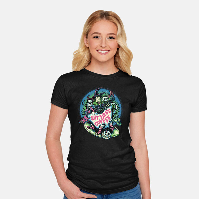 But First Coffee-Womens-Fitted-Tee-glitchygorilla