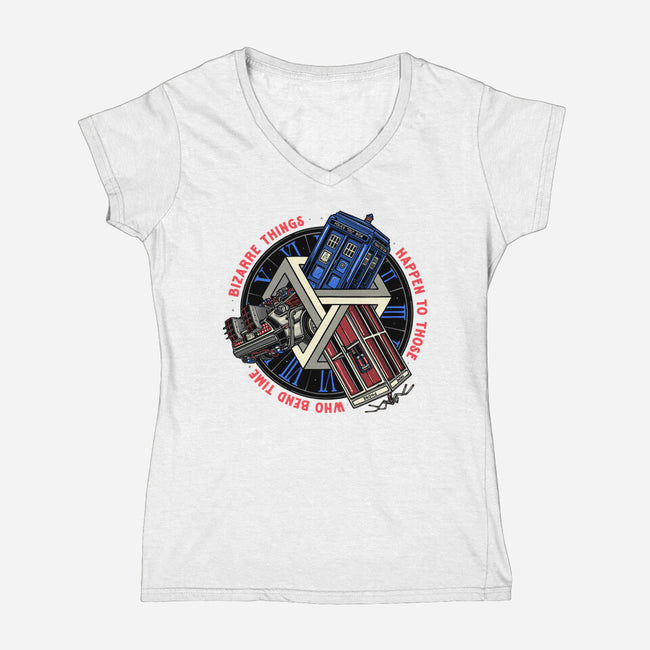 Time Benders-Womens-V-Neck-Tee-glitchygorilla