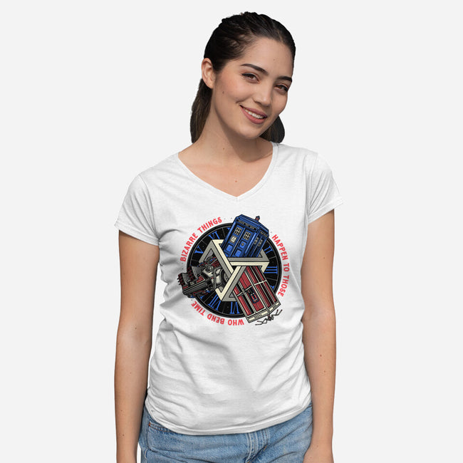 Time Benders-Womens-V-Neck-Tee-glitchygorilla