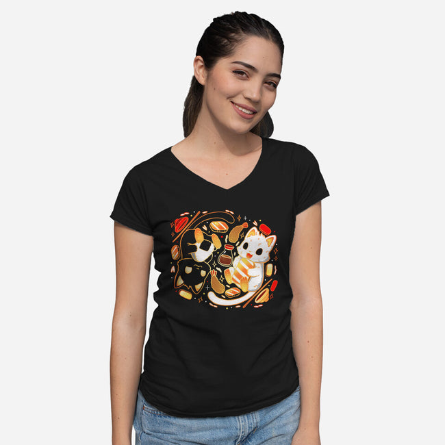 Sushi Japan Kittens-Womens-V-Neck-Tee-Vallina84