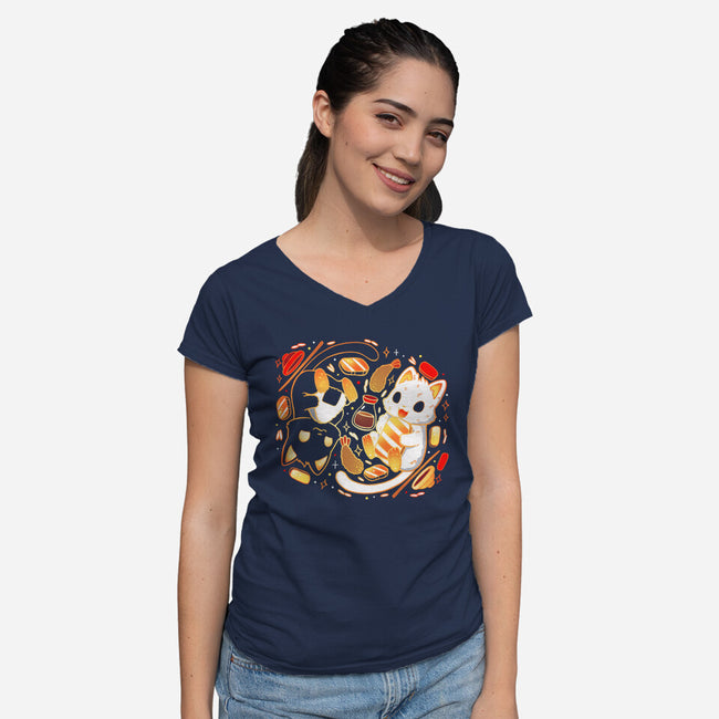 Sushi Japan Kittens-Womens-V-Neck-Tee-Vallina84