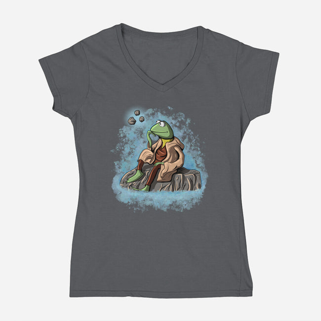 Frog Master Jedi-Womens-V-Neck-Tee-nickzzarto